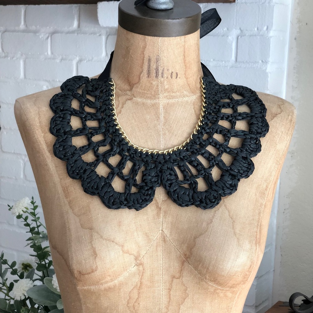 Collar Coal Crocheted Bib Necklace